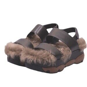 Rare: Brunello Cucinelli Shearling Fur Leather Brown Platform Sandals 40 Superb!